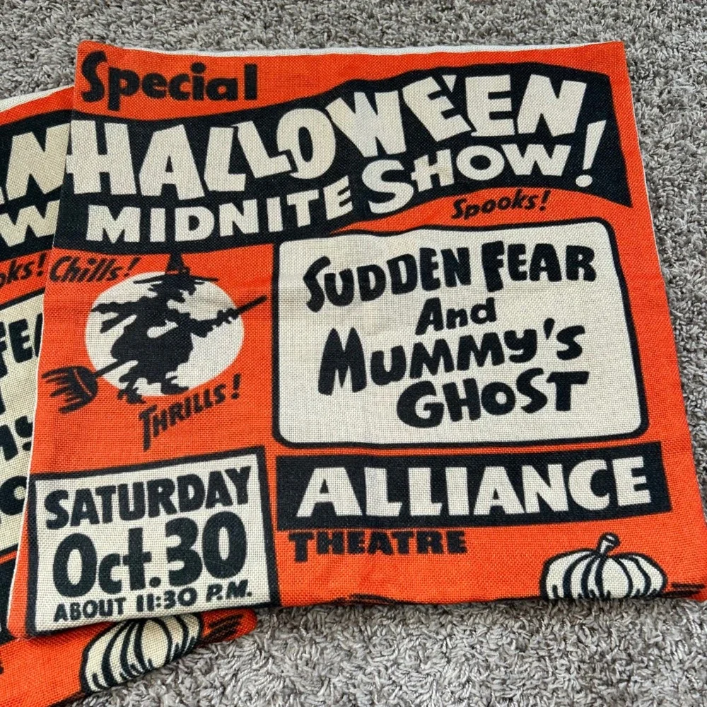 Halloween Show Pillow Covers‎ Orange Black Witch Mummy Ghost Spooky Set